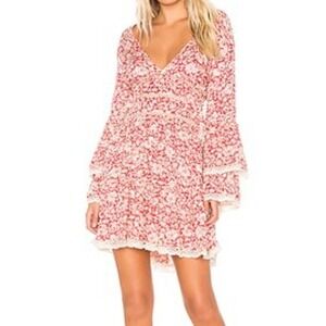 Free People Boho Crochet Bell Sleeve Kristall Floral Dress S Ruffles Cottagecore